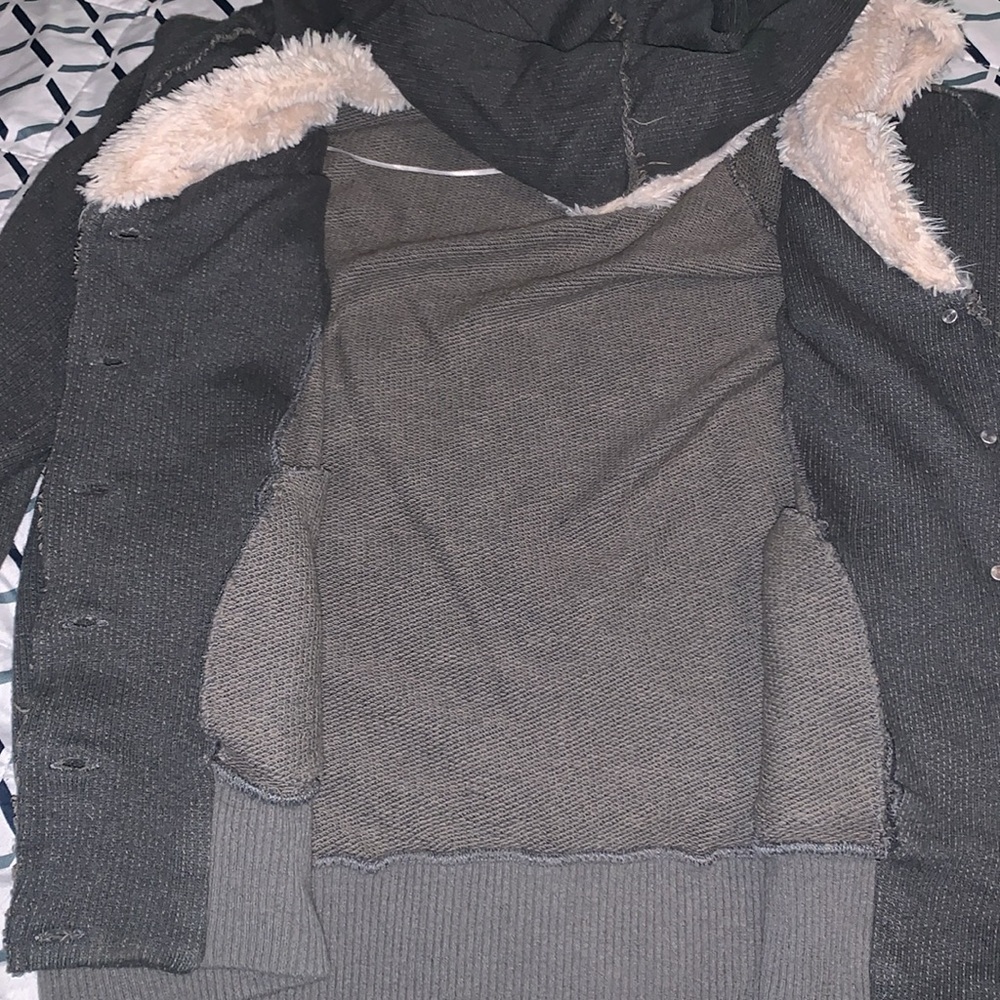 Deha Italian made luxurious Gray Warm Hoodie Jacket with Fur Lined Hood